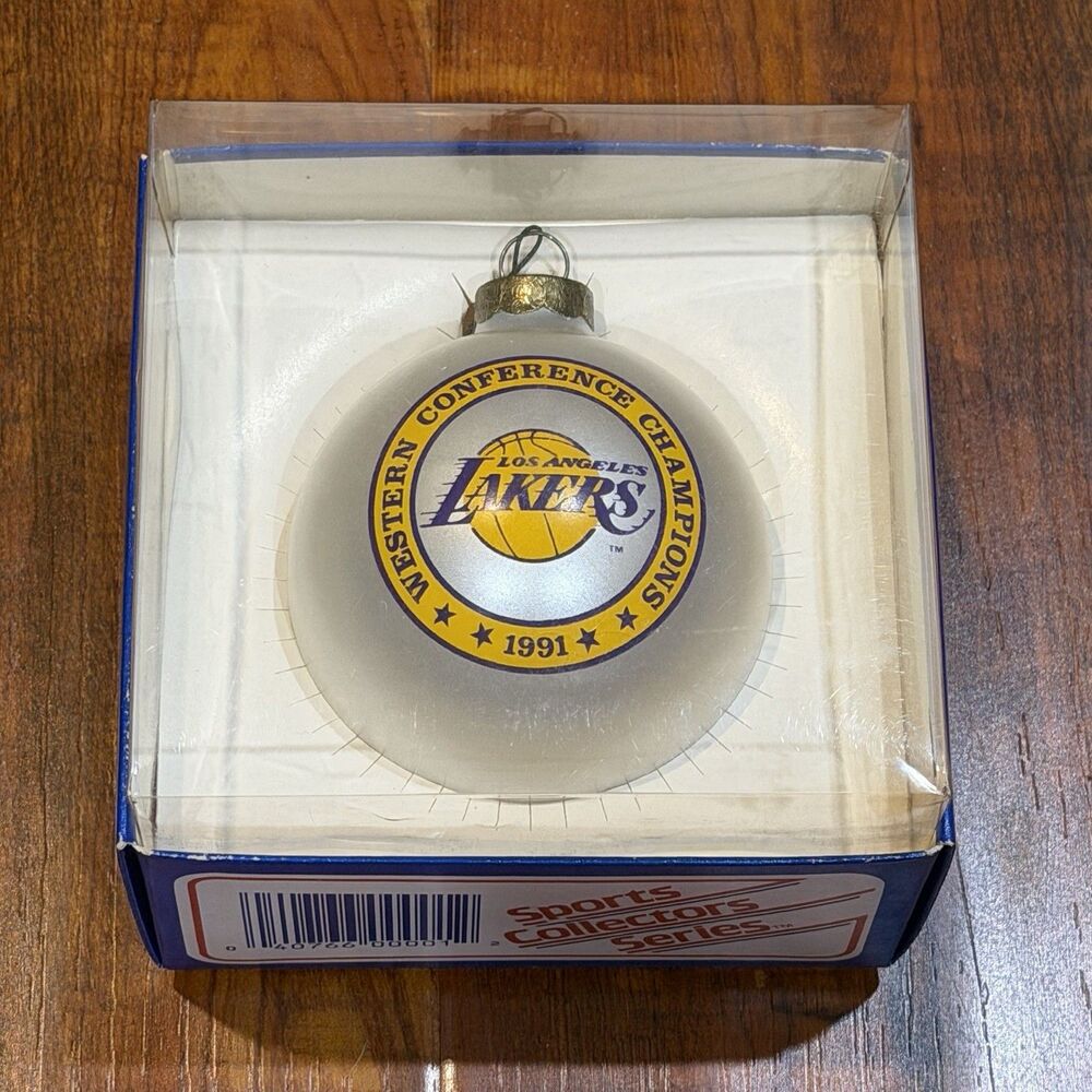 Vintage 1991 LA Lakers Western Conference Champs Glass Christmas Ornament - NOS!